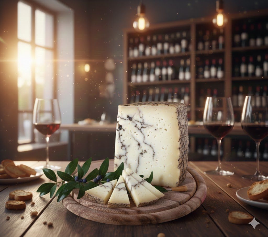 Pecorino sardo stagionato servito con vino