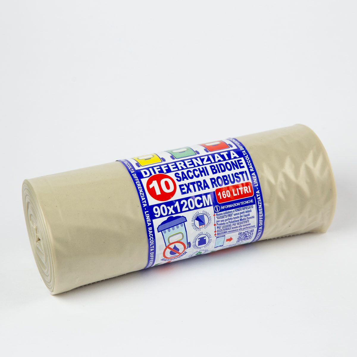 Rotolo di sacchi bidone differenziata extra robusti 90x120 cm, 160 litri